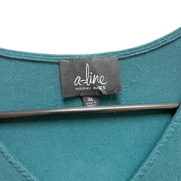 Aline Hawaii Green Teal Dolman Tie Front Blouse XL - Picture 3 of 5